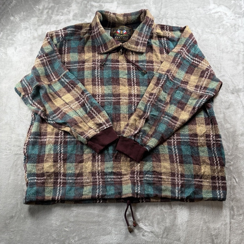Vintage 90s French Country Express Plaid Fleece L Made in Italy Fall Grunge